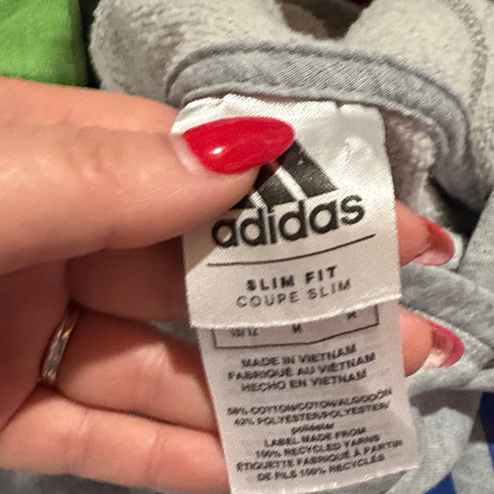Adidas Heather Gray Hoodie with Navy Logo size 10/12 - Picture 8 of 9